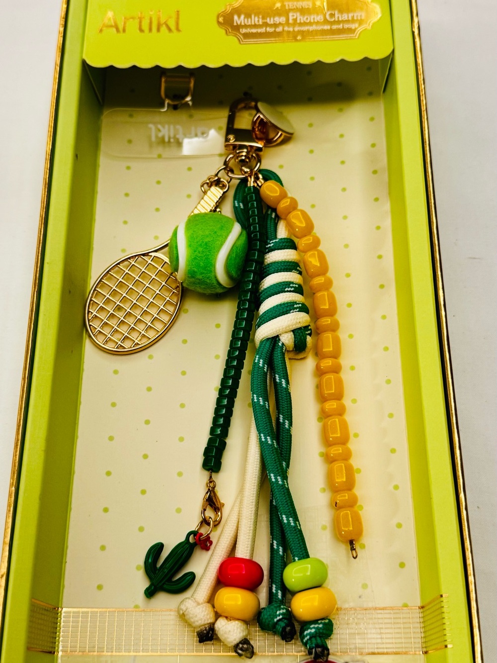 Artikl Green & Yellow Tennis Charm Keychain, Phone or Purse Charm